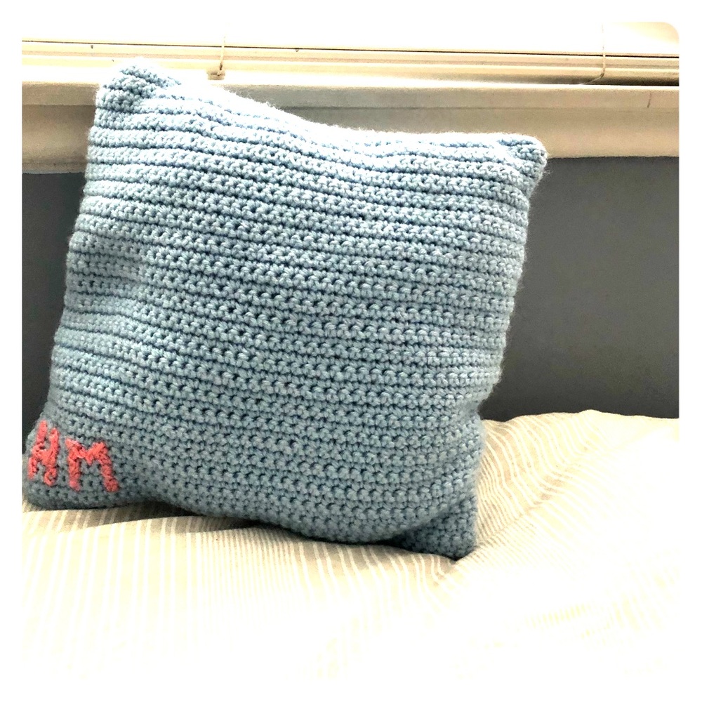 Hand crocheted initials pillow